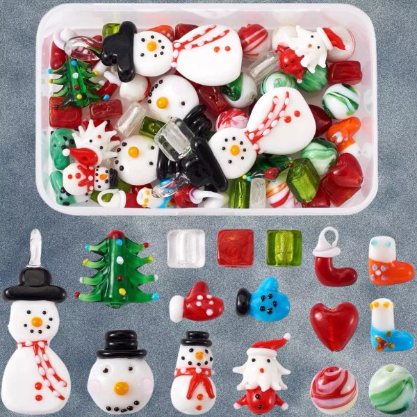 Unbranded 55pcs/Box Mixed Christmas Theme Snowman Christmas Tree Lampwork Glass