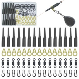 OROOTL Carp Fishing Bait Rigs Tackle Kit, 60pcs Fishing Swivel Speed Clips Connector Anti-Tangle Sleeves Tube Fishing Gear Carp Fishing Accessories