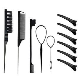 QEDBOJE 11 Piece Hair Comb Set with Mouse Toe Clip, Barber Tooth Comb, Hair Styling Comb, Antistatic, Coarse Teeth for Men and Women (Black)