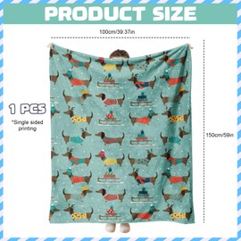 Satiskid Christmas Blanket Throw, 100 x 150cm Blue Dachshund Home Decorative Blanket, Warm Flannel Blanket for Sofa Couch Bed Travel, Warm Cozy Christmas Blanket (Blue)