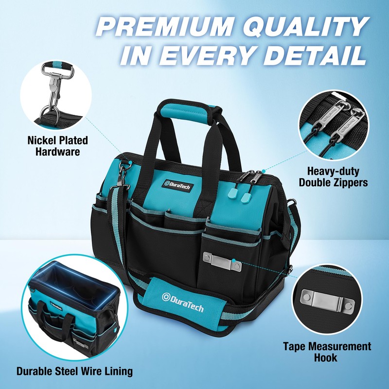 DURATECH 16-Inch Heavy Duty Tool Bag with Waterproof Hard Bottom,