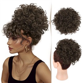 Sidaila Messy Bun Hair Piece Curly Bun Hair Pieces for Women 9 inch Drawstring Ponytail Loose Wavy Hair Buns Hair Piece Short Ponytail Extension Fake Hair Bun for Black Women - Dark Brown