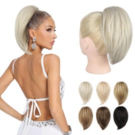 NTYNTY Ponytail Extension, 10" Short Claw Clip in Ponytail Hair Extensions Messy Bun Hair Piece Natural Soft Synthetic Straight Pony Tail Hair Pieces for Women - Pearl Blonde