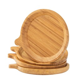 NLHL Bamboo Plates Reusable, 4 Pack Bamboo Wood Plates for Kids, 7.5 inch Dinner Plates for Snack, Dessert, Fruit Platter, Salad, Cakes