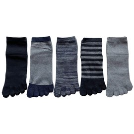 Mode Select 5 Toe Socks, Men's, Sports, Summer, Tear Resistant, 5 Toe Socks, For Sports, Work, Short Length, Sole Support, Set of 5 Pairs, multicolor (black / gray)