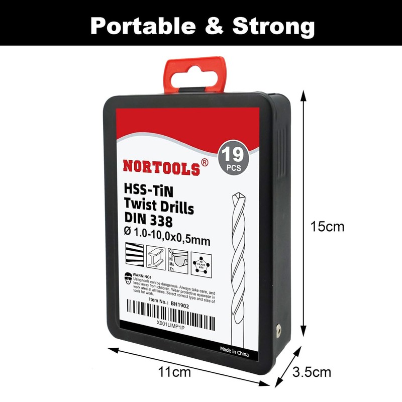 NORTOOLS Drill Bit Set HSS Round Shank TiN Coated Drill