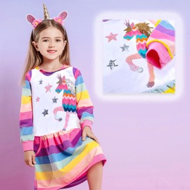 DXTON Little Girl Children Kid Long Sleeve Winter Cotton Crewneck Dresses for 3-12 Years LH7600-5T