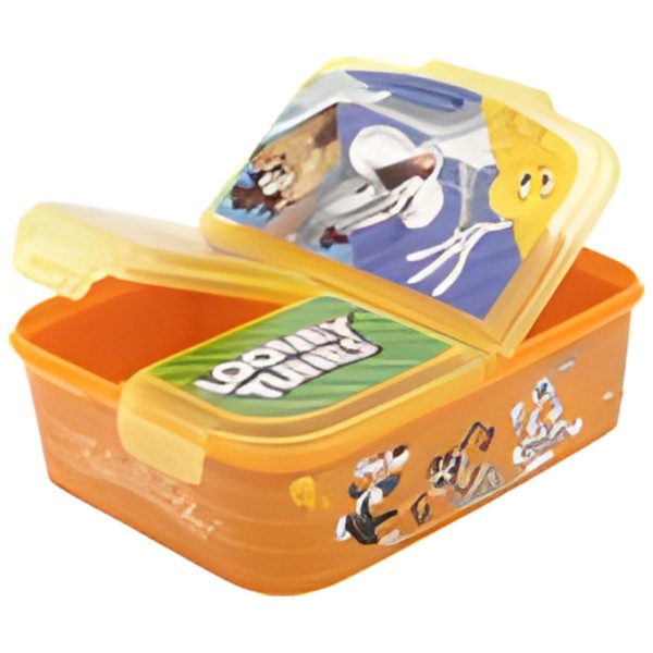Mevsim Store LunchBox Looney Tunes for children with 3 compartments-19.5x16.5x6.5cm-Plastic lunch box with clip closures, snack box for kindergarten