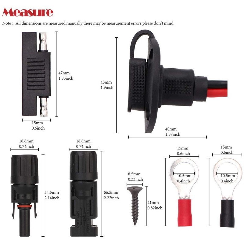 2ft/60cm Solar Conector to SAE Adapter 10AWG Cable + 2ft/60cm