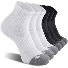 FITRELL 6 Pack Men's Athletic Ankle Socks Cushioned Sports Running Socks, Shoe Size 9-12, 3 White + 3 Black