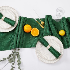 HommxJF 12 Packs Damask Satin Table Runner 12 x 108Inch Green Table Runners for Birthday Wedding Bachelorette Baby Shower Party Table Decorations Supplies