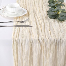 Beige Cheesecloth Table Runners 5 Pack 10Ft Rustic Boho Gauze Long Table Runner for Fall Wedding Arch Bridal Shower Thanksgiving Day Decoration 35x120 Inch