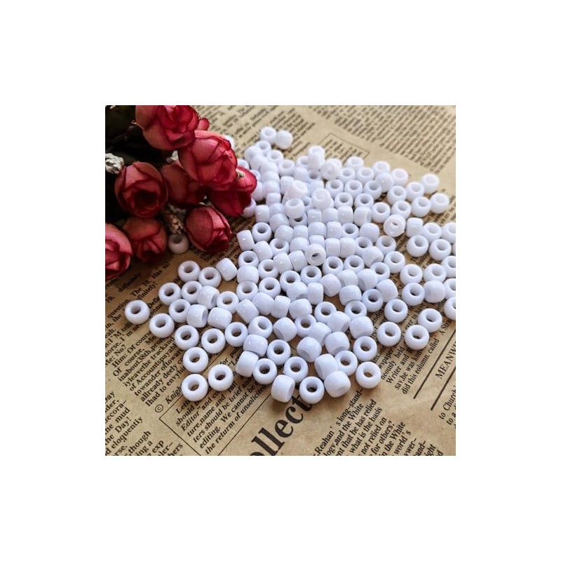 Amaney White Pony Beads with Storage Box 6x9mm Acrylic Beads
