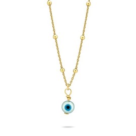 FRONAY 14k Gold Plated Silver Evil Eye Necklace Specialty Chain (Mother of Pearl Eye)