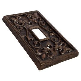 Lulu Decor, Fleur De Lis Cast Iron Switch Plate in antique rustic brown finish, perfect for any room or office space.