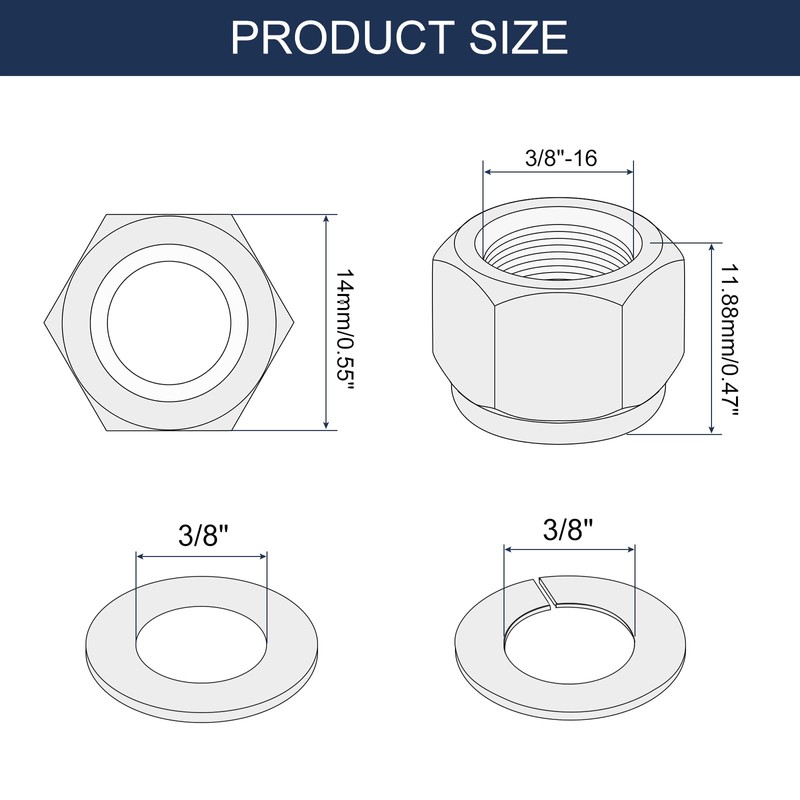 sourcing map 150Pcs 3/8"-16 Nylon Insert Hex Lock Nut Kit,