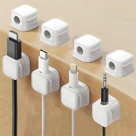 8 Piezas Organizador de Cables Escritorio, Soporte de Clips de Cable Magnético para Escritorio，Adecuado para mesita de Noche/Oficina/Cocina/automóvil (Blanco)