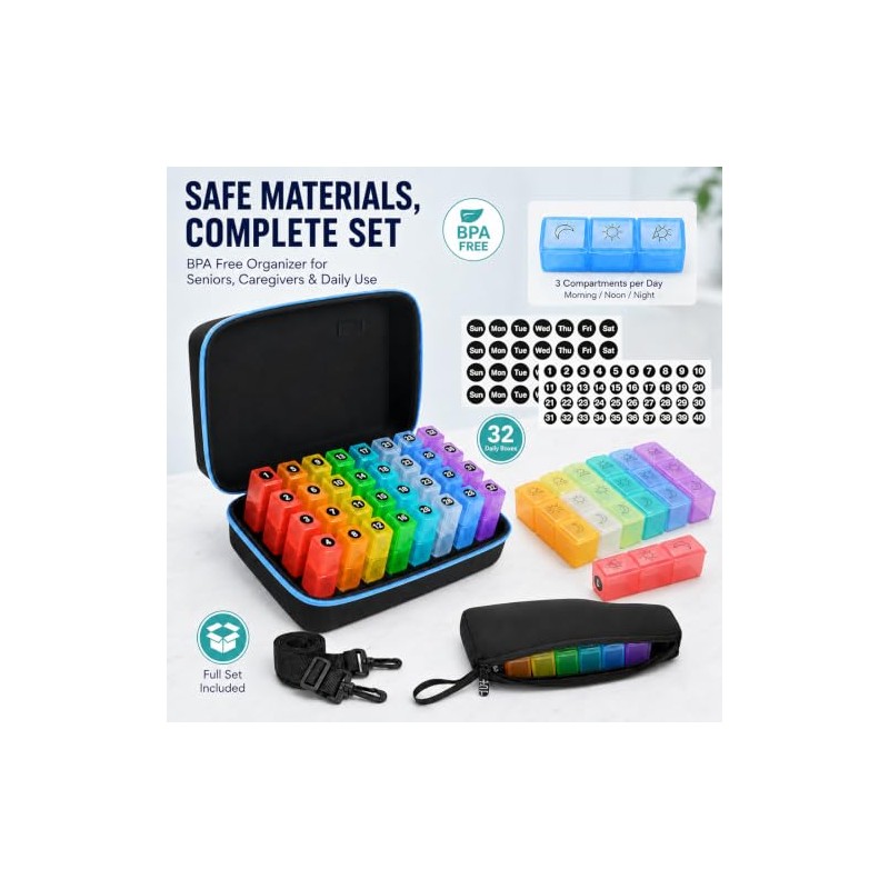 Monthly Pill Box Organiser 3 Times a Day with Hard