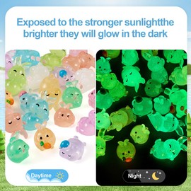 Beadthoven Luminous Mini Easter Rabbit Figurine Cute Miniature Easter Bunny Animals Ornaments for Dollhouse Fairy Garden Decoration Accessories DIY Craft Micro Landscape