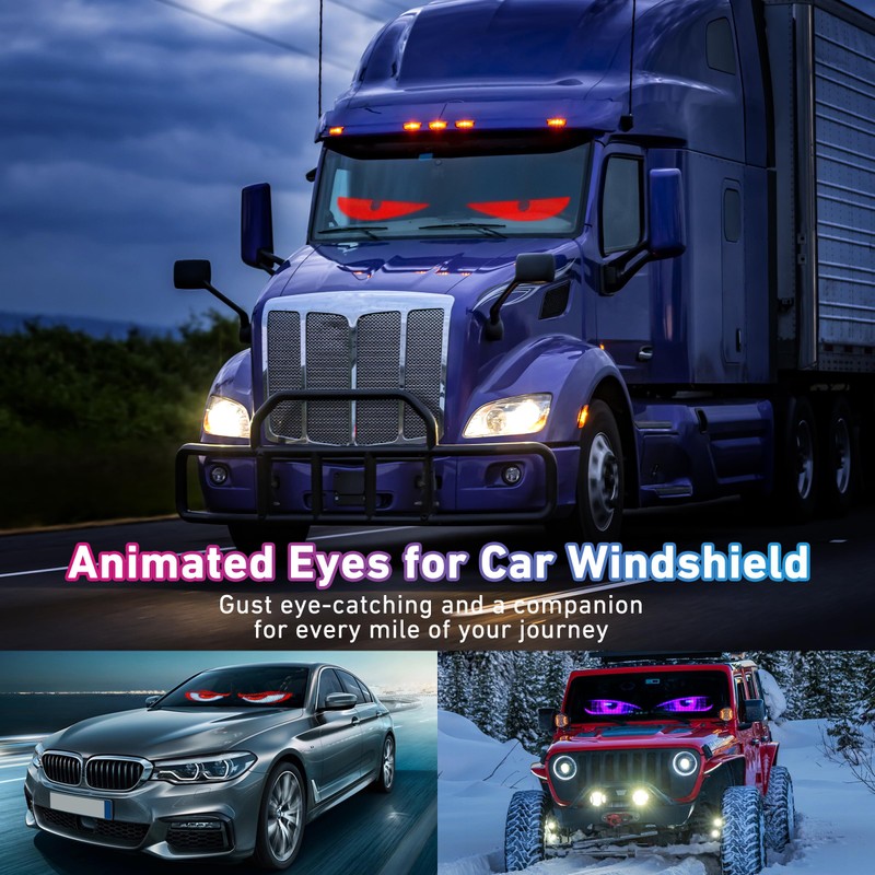 2PCS Devil Eyes Light for Cars,14.72inx3.62in Programmable Flexible LED Display