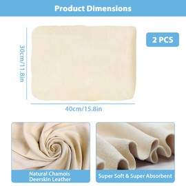 Cfcyhla 2 PCS Chamois Leathers for Cars,Super Absorbent Chamois Leather Cloth for Cars,Soft Ultra Absorbent and Scratch Free for Car Cleaning Cloth, Windows Cloth(30 x 40cm)
