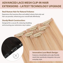 TESS Clip in Extensions Echthaar 6stk 36g, 6 Clip in Haarverlängerung Echthaar Extensions Remy Extensions35cm 18P613# Goldblond/Blond Balayage