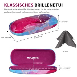 molshine Hard PU Leather Glasses Case, Portable Travel Glasses Case for Men, Women, Girls, Travel, Study, Work, pink-red