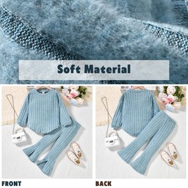 Aalizzwell Girls Clothes 4T Toddler Fall Winter Fashion Rib Knit Slit Pants Outfit Spring Clothing Light Blue