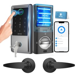 DEVO Wi-Fi Smart Door Lock G6 with Door Handle, 6-in-1 Fingerprint Keyless Entry, APP Remote, Auto-Lock, IP54 Waterproof, Easy Install Smart Deadbolt & Handle Set, Perfect for Front and Bedroom Doors