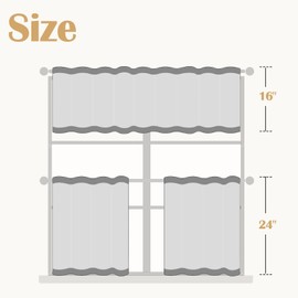 jinchan Boho Stripe Kitchen Curtains and Valance Set Linen Tier Curtains Bohemian Small Window Drapes 24 Inch for Cafe Living Room Bathroom Window Treatments Rod Pocket 3 Pieces Set Blue on Beige