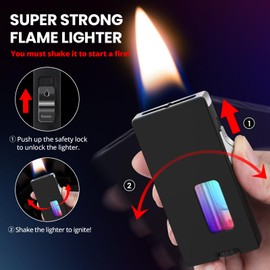 CHOICEDC Cool Lighters for Men, Butane Refillable Lighter, Vintage Lighters with Unique Shake Ignition, Visible Gas Tank, Adjustable Wide Flat Soft Flame Lighter, Novelty Gifts for Men Women, No Fuel