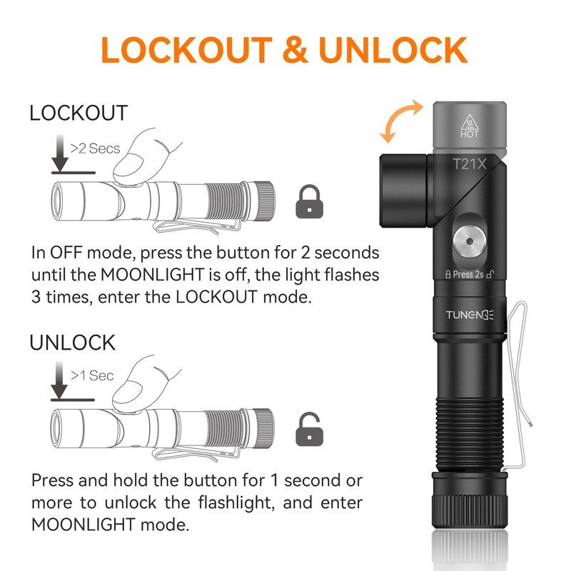 TUNENGE T21X AA Flashlight,1400 High Lumen EDC Pocket 90 Degree