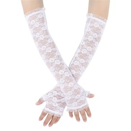 Kingsie Women's Lace Gloves, Long Gloves, UV Protection, Sun Protection, 5 Fingers, Thin, Floral Pattern, Weddings, Brides, Beautiful, Dress Gloves, Stylish Accessories, Outdoor Gloves, UV Protection,