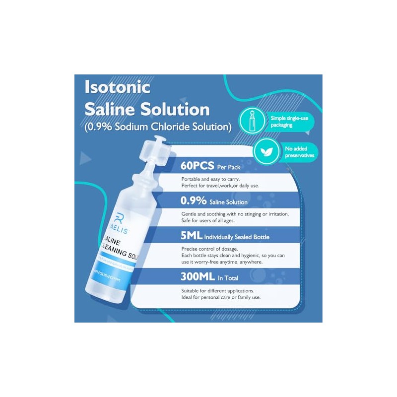 Saline Solution, 300ml /10.56 FL OZ Normal Solution for Multiple