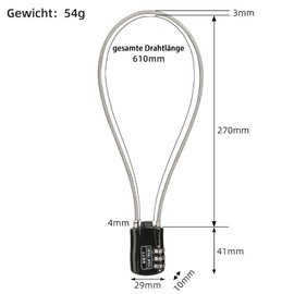NBYT 3 Digit Combination Lock Steel Wire Diameter 3mm Suitable for Suitcases, Backpacks, Drawers, Cabinets, Motorcycle Helmets, Bicycle Baskets