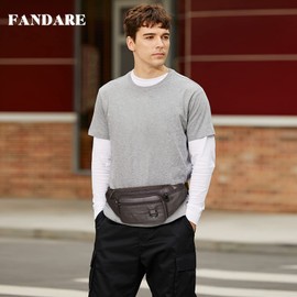 FANDARE Waist Fanny Pack Bumbags for Women Men Sling Bag Genuine Leather Chest Crossbody Bag Cover Pack for Hiking Cycling Travelling Outdoor Sport Gym Business College Shoulder Bag Dark Brown B