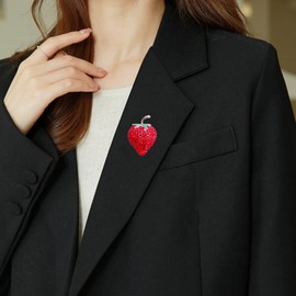 Red Rhinestone Strawberry, Crystal fruit Brooch Pin, Suit Stud, Shirt Studs for women for men，Dainty Christmas Wedding Birthday Holiday Jewelry Unisex Clothing Accessories