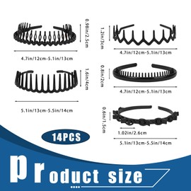 FHDUSRYO 10Pcs Elastic Tooth Headband with 4Pcs Clips, Zig Zag Headbands Non Slip Hair Bands for Women Girls, Wavy Sharks Tooth Hair Comb for Men, Ladies (6 Styles, Black and Brown)