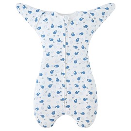 Enrich YLife Transitional Swaddle Sack for Baby 0-3 Months Sleep Sack with Arms Up Half-Length Sleeves and Mitten Cuffs 2-Way Zipper Sleeping Bag for Newborn Baby Boys and Girls (Whales, Small)