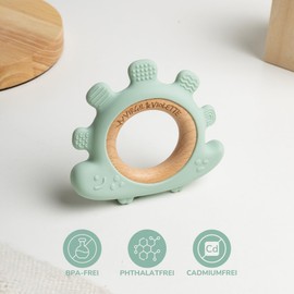 Virgil & Violette – Baby Beißring Dino, BPA-freier Silikon- und Holzring, Zahnungsspielzeug ab 0 Monaten, Zahnfleischmassagegerät mit rauen Texturen, Geschenk für Neugeborene