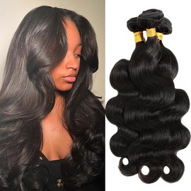 Suerkeep Body Wave 3 Bundles Human Hair 22 22 22 Inch 100% Brazilian Human Hair Bundles Weave Bundles Deals Real Human Hair Extensions Natural Black Color
