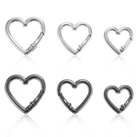 6PCS Heart Carabiner Keychain Clips, Cute Zinc Alloy Heavy Duty Heart Shaped Carabiner for Keys, Backpack, Camping Gear (Silver, Black)