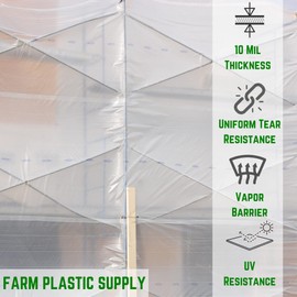 Farm Plastic Supply - Dura Skrim String Reinforced Clear Plastic Sheeting - 10 Mil - (32' x 15') - UV-Rated Extra Heavy Duty Poly Film Tear Resistant, Vapor Barrier Polyethylene Roll for Construction