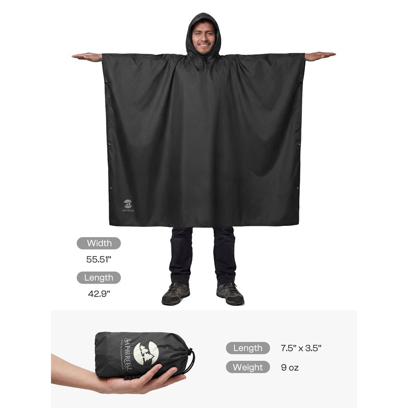 SaphiRose Hooded Rain Poncho Waterproof Raincoat Jacket for Men Women