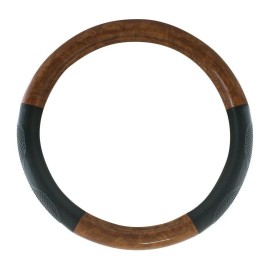grand general dark wood black leather universal 18" inch steering wheel cover deluxe new 54008