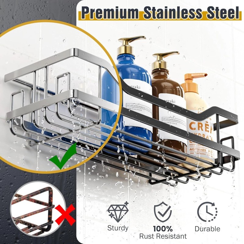OMAIRA 6-Pack Shower Caddy Organizer Shelves Rack, Stainless Steel Adhesive