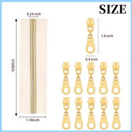 YAKA 5 Yards Bulk Beige Nylon Zippers 5# Gold Metallic Coil Zippers with 20pcs Gold Zipper Sliders Repair Kit for Jackets Luggage Backpack DIY Sewing Tailor Craft Bags and Clothing