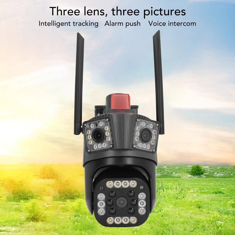 Outdoor 3 Lens Security Camera IP66 Waterproof 2 Way Talk