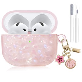 Oetker Compatible Airpods 4 Case for Women, Cute Glitter Pearl Shell Luxury Airpods 4 Gen Case Cover with Cleaner Pen & Keychain, Hard TPU Shockproof Protective iPods Cover