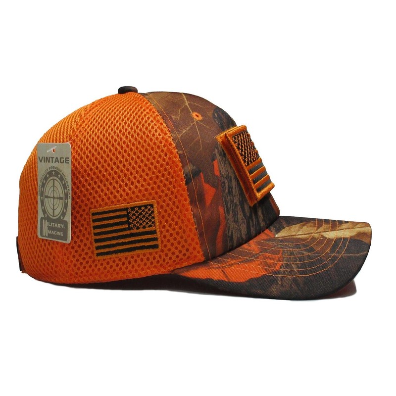 USA Flag Hat Hunter Orange Blaze Hunting Detachable Patch Micro